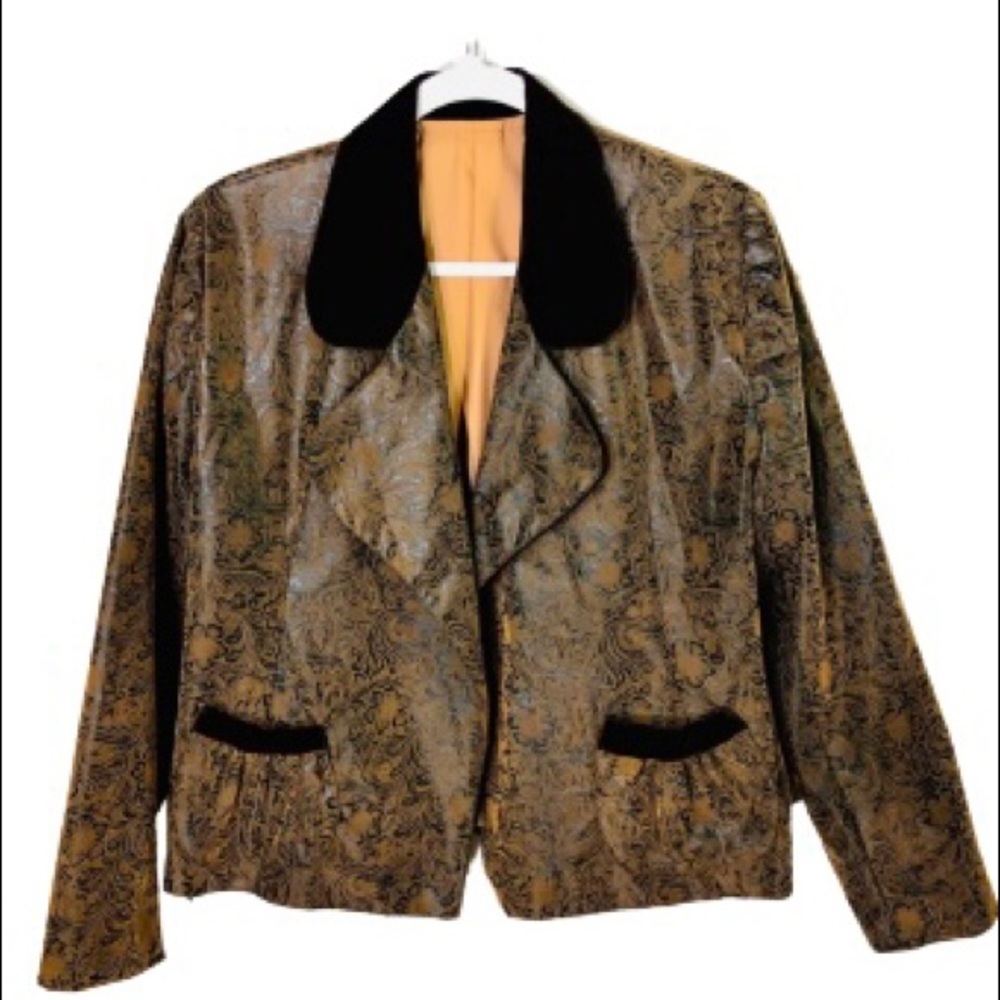 Custom Made Brown Tooled Leather & Velvet Jacket Handmade Western Wear